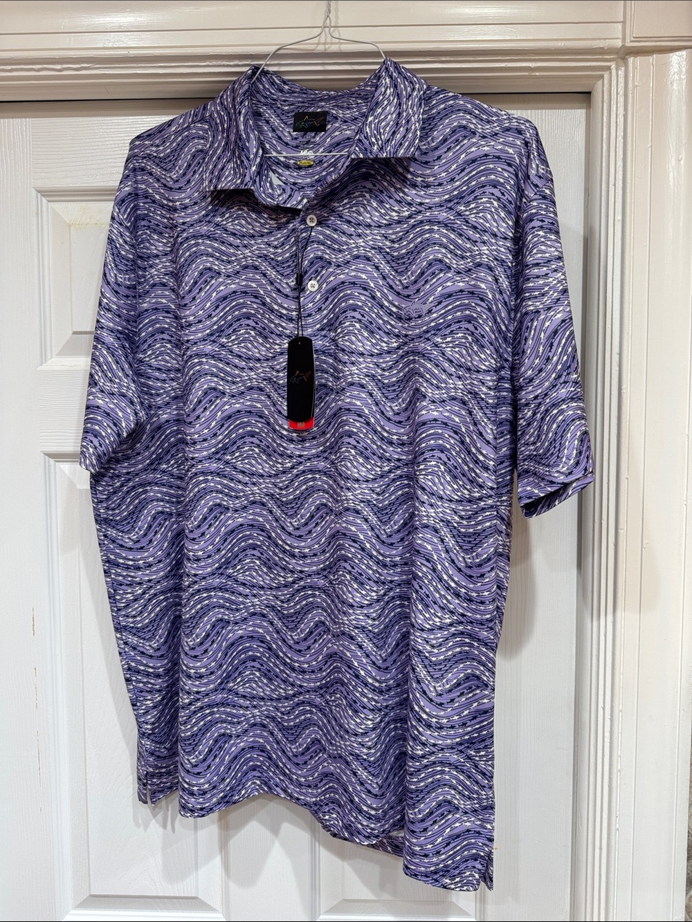 Greg Norman Collection Purple Wave-Print Polo